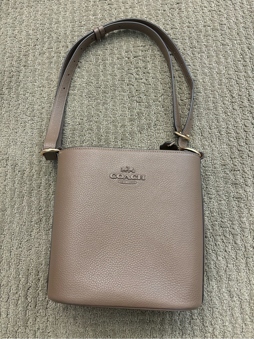 Coach Pebbled Leather Crossbody Bag in Taupe Brown